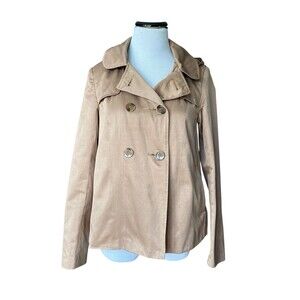 Forever 21 Womens Cropped Hooded Trench Coat Jacket Size 6 Tan Peacoat 2010s